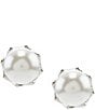 Color:Silver - Image 1 - Faux-Pearl Stud Earrings