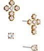 Color:Gold - Image 1 - Spring Floral Crystal Cross Stud Earring Set