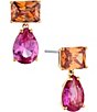 Color:Gold - Image 1 - Watercolor Pink and Orange Crystal Pierced Double Drop Earrings