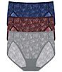 Color:Indigo/Vino/Stormy - Image 1 - Bliss Allure One-Size Lace French-Cut Brief 3-Pack