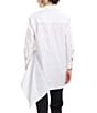 Color:White - Image 2 - Collared V-Neck Long Sleeve Asymmetric Hem Cotton Poplin Tunic
