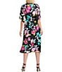 Color:Black Multi - Image 2 - Silk Georgette Floral Print Elbow Sleeve Belted Button-Front Midi Shirt Dress