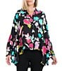 Color:Black Multi - Image 1 - Tangier Silk Georgette Floral Print Point Collar Bat Wing Long Sleeve Button-Front Shirt