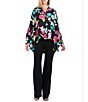 Color:Black Multi - Image 3 - Tangier Silk Georgette Floral Print Point Collar Bat Wing Long Sleeve Button-Front Shirt