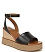 Color:Black - Image 1 - Brynn Leather Wedge Ankle Strap Platform Wedge Sandals