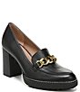 Color:Black - Image 1 - Callie Leather Chain Detail Lug Sole Moc Loafer Pumps