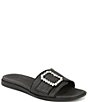 Color:Black - Image 1 - Olivia Straw Rhinestone Buckle Detail Slide Causal Sandals
