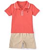Color:Assorted - Image 1 - Baby Boys 12-24 Months Short-Sleeve Pique Knit Polo Shirt & Solid Woven Microsueded Twill Shorts Set