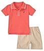Color:Assorted - Image 2 - Baby Boys 12-24 Months Short-Sleeve Pique Knit Polo Shirt & Solid Woven Microsueded Twill Shorts Set