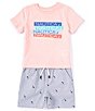 Color:Assorted - Image 1 - Baby Boys 12-24 Months Short Sleeve Repeating Logo Jersey T-Shirt & Striped/Icon Logo Woven Shorts Set