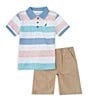 Color:Assorted - Image 1 - Little Boys 4-7 Short-Sleeve Wide-Striped Jersey Polo Shirt & Sold Twill Shorts Set