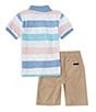 Color:Assorted - Image 2 - Little Boys 4-7 Short-Sleeve Wide-Striped Jersey Polo Shirt & Sold Twill Shorts Set