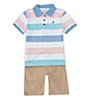 Color:Assorted - Image 3 - Little Boys 4-7 Short-Sleeve Wide-Striped Jersey Polo Shirt & Sold Twill Shorts Set