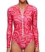 Color:Pink Lemon - Image 1 - Next by Athena Tiki Bar Printed Front Zip Long Sleeve One Piece Swimsuit