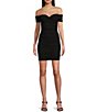 Color:Black - Image 1 - Off The Shoulder Short Sleeve Ruffle Top Shirred Bodycon Dress