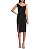 Color:Black - Image 1 - One Shoulder Cowl Neck Side Slit Midi Dress