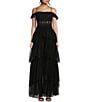 Color:Black - Image 1 - Spaghetti Strap Off-The-Shoulder Tiered Ruffle Long Dress