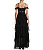 Color:Black - Image 2 - Spaghetti Strap Off-The-Shoulder Tiered Ruffle Long Dress