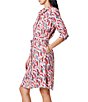 Color:Neutral Multi - Image 4 - Coral Waves Live In Point Collar 3/4 Roll Tab Sleeves Belted Shirt Dress