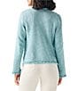Color:River - Image 2 - Fringe Trim Mix Knit Lapel Collar Long Sleeve Open-Front Fashion Jacket