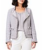 Color:French Linen - Image 1 - Fringe Trim Mix Knit Lapel Collar Long Sleeve Open-Front Fashion Jacket