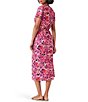 Color:Pink Multi - Image 2 - Knit Blurred Floral Print Round Neck Short Sleeves Elastic Waist Side Slit Midi Dress