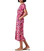 Color:Pink Multi - Image 3 - Knit Blurred Floral Print Round Neck Short Sleeves Elastic Waist Side Slit Midi Dress