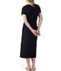 Color:Black Onyx - Image 2 - Knit Crew Neck Short Sleeve Elastic Waist Midi Dress