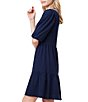 Color:Dark Indigo - Image 4 - Knit V-Neck Elbow Sleeve A-Line Dress