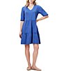 Color:Morning Glory - Image 1 - Knit V-Neck Elbow Sleeve A-Line Dress