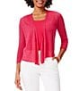 Color:Bright Rose - Image 1 - Lightweight 4-Way Linen Blend Open Front 3/4 Sleeve Cardigan