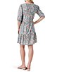 Color:Neutral Multi - Image 2 - Mosaic Fern Print Knit V-Neck Elbow Sleeve Tiered A-Line Dress