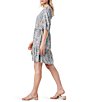 Color:Neutral Multi - Image 3 - Mosaic Fern Print Knit V-Neck Elbow Sleeve Tiered A-Line Dress