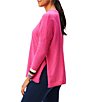 Color:Shocking Pink - Image 3 - NZ ACTIVE by NIC+ZOE Cool Down Color Pop Stripe Crew Neck Long Sleeve Side Slits Knit Sweater