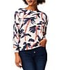 Color:Pink Multi - Image 1 - Painted Palms Print Boat Neck Long Dolman Sleeve Sweater