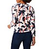 Color:Pink Multi - Image 2 - Painted Palms Print Boat Neck Long Dolman Sleeve Sweater