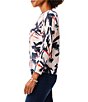 Color:Pink Multi - Image 4 - Painted Palms Print Boat Neck Long Dolman Sleeve Sweater