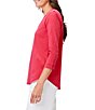 Color:Bright Rose - Image 3 - Perfect Knit V-Neck 3/4 Sleeve Tee Shirt