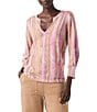 Color:Pink Multi - Image 1 - Rolling Dunes Print Jersey Knit V-Neck 3/4 Sleeve Sweater Top