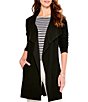 Color:Black Onyx - Image 1 - Stretch Ponte Knit Long Sleeve Pocketed Lounge Around Draped Front Jacket