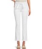 Color:Paper White - Image 1 - Stretch Woven Wide-Leg Belted Ankle Jeans