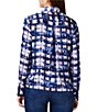 Color:Indigo Multi - Image 2 - Woven Shibori Glow Print Point Collar Long Sleeve Button-Front Shirt