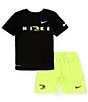 Color:Black - Image 1 - Nike 3BRAND by Russell Wilson Big Boys 8-20 Short Sleeve Wordmark T-Shirt & Short Set