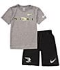 Color:Light Heather Grey - Image 1 - Nike 3BRAND by Russell Wilson Big Boys 8-20 Short Sleeve Wordmark T-Shirt & Short Set