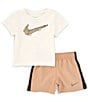 Color:Hemp - Image 1 - Baby Boys 12-24 Months Short Sleeve Swoosh Jersey T-Shirt & Microfiber Shorts Set