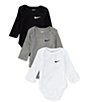 Color:Dark Grey - Image 1 - Baby Essentials Long Sleeve 3-Pack Bodysuits