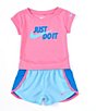 Color:Pink/Aquarius Blue - Image 1 - Baby Girls 12-24 Months Short Sleeve All Day Play T-Shirt & Sprinter Shorts Set