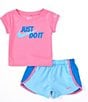 Color:Pink/Aquarius Blue - Image 2 - Baby Girls 12-24 Months Short Sleeve All Day Play T-Shirt & Sprinter Shorts Set