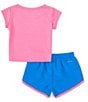 Color:Pink/Aquarius Blue - Image 3 - Baby Girls 12-24 Months Short Sleeve All Day Play T-Shirt & Sprinter Shorts Set