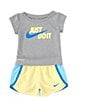 Color:Grey/Soft Yellow - Image 1 - Baby Girls 12-24 Months Short Sleeve All Day Play T-Shirt & Sprinter Shorts Set